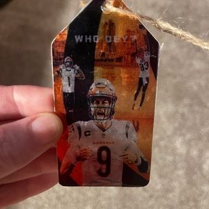 Handmade metal Joe Burrow holiday ornament